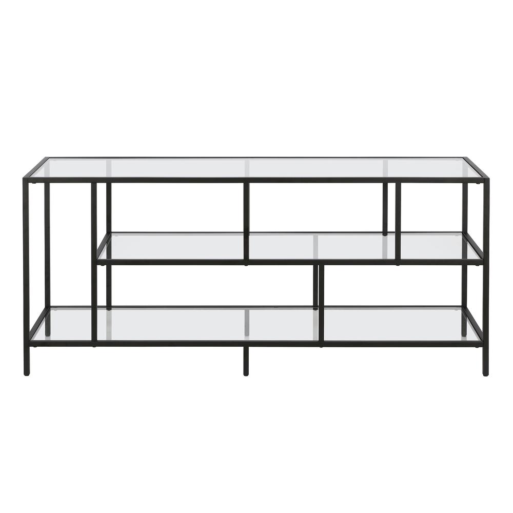 Winthrop Rectangular TV Stand with Glass Shelves for TV's up to 60" in Blackened Bronze. Picture 3