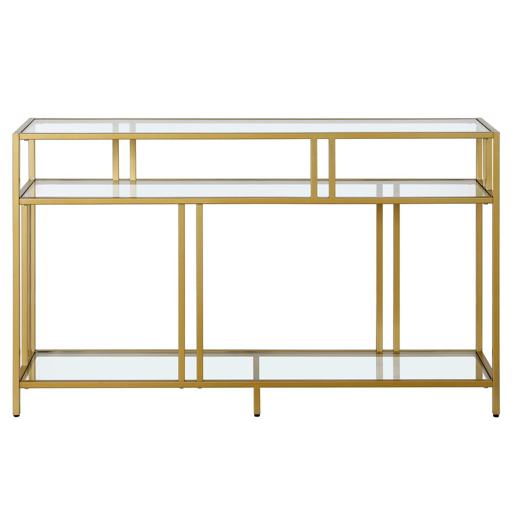 Cortland 48'' Wide Rectangular Console Table with Glass Shelves in Brass. Picture 3