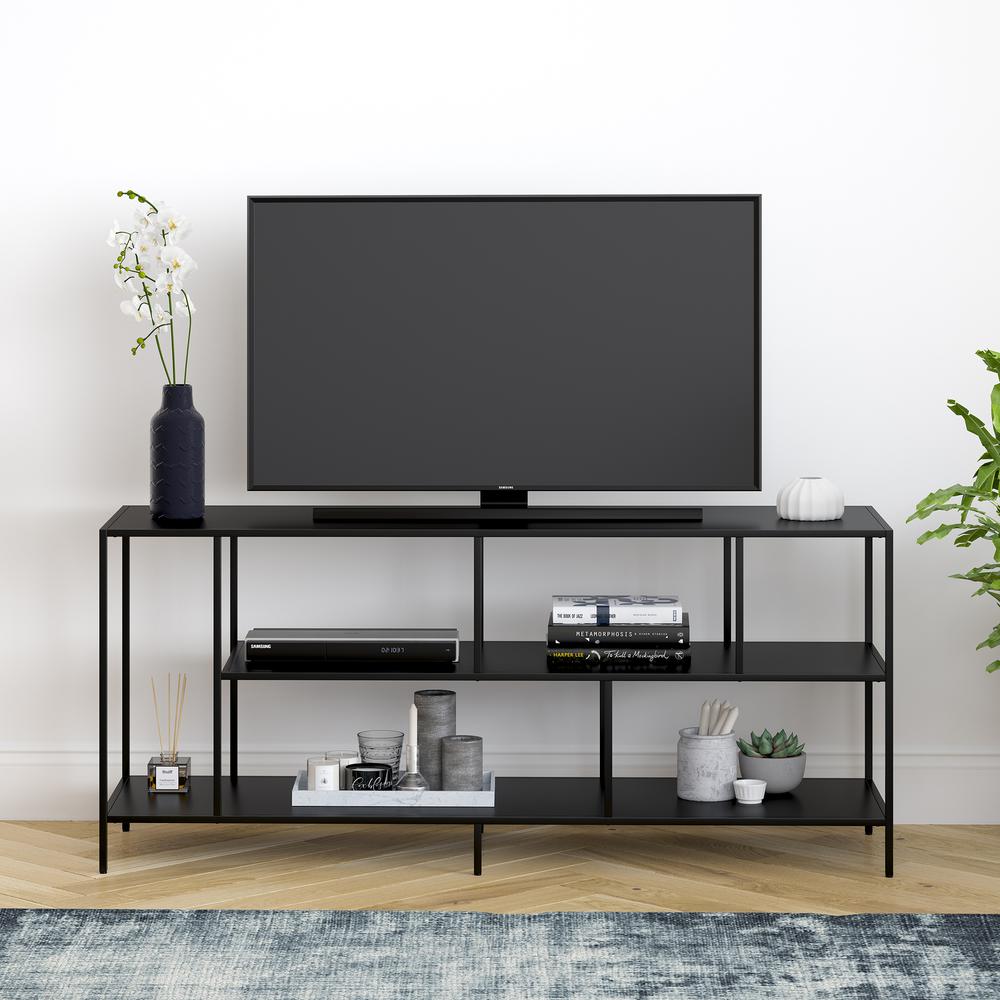 Winthrop Rectangular TV Stand with Metal Shelves for TV's up to 60" in Blackened Bronze. Picture 4