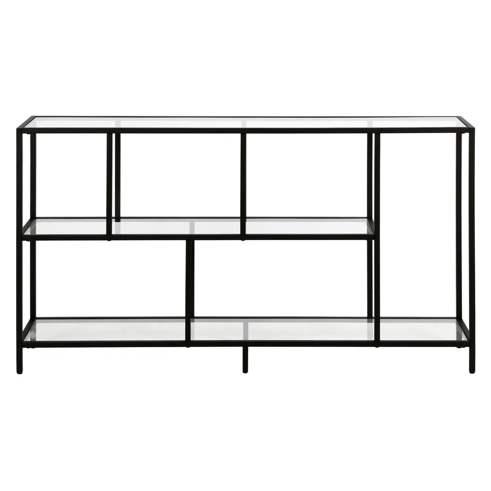 Winthrop 52" Wide Rectangular Console Table with Glass Shelves in Blackened Bronze. Picture 3