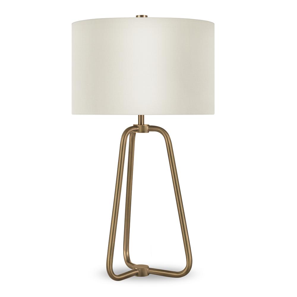 Marduk 25.5" Tall Table Lamp with Fabric Shade in Brass/White. Picture 1