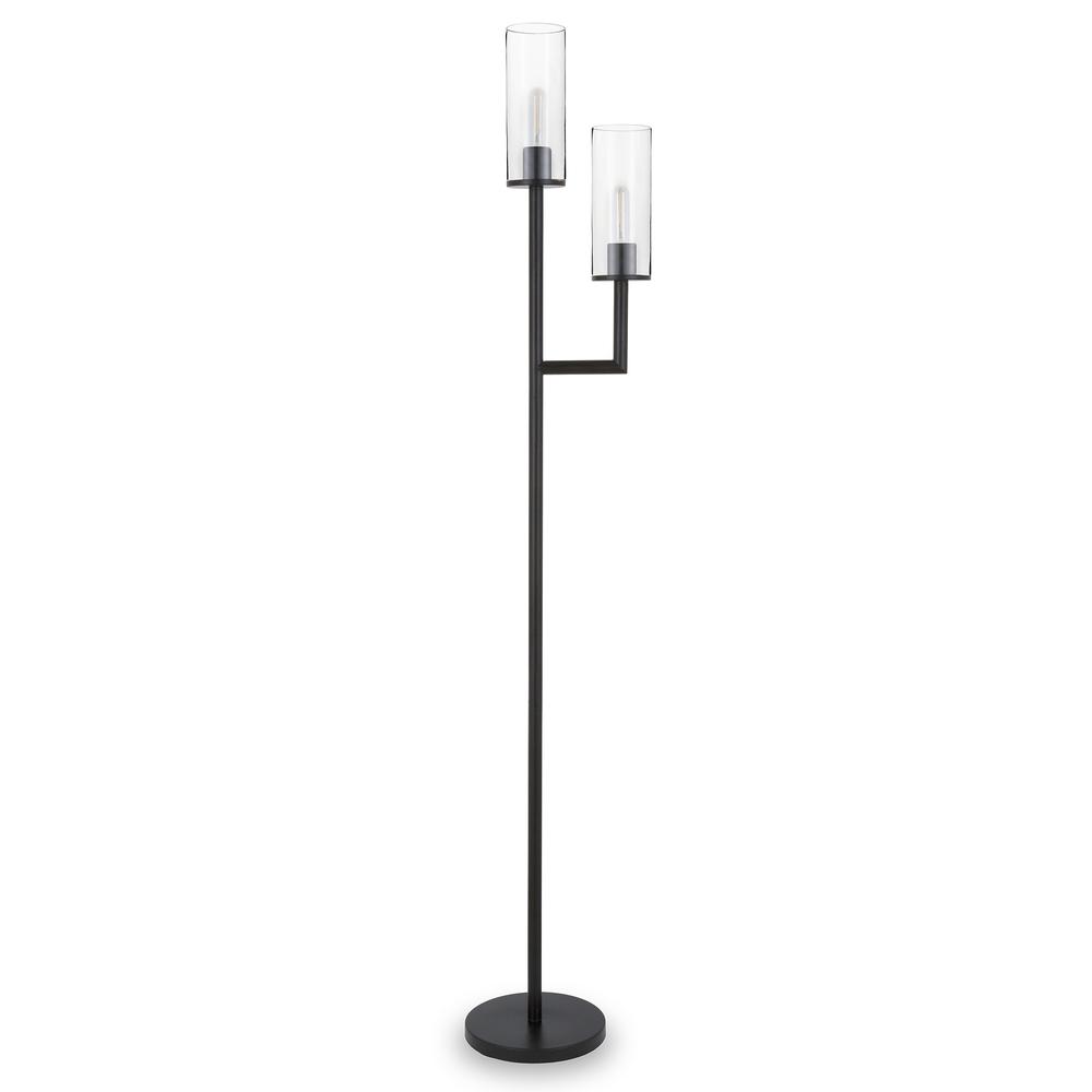 Basso 2-Light Torchiere Floor Lamp with Glass Shade in Blackened Bronze/Clear. Picture 1