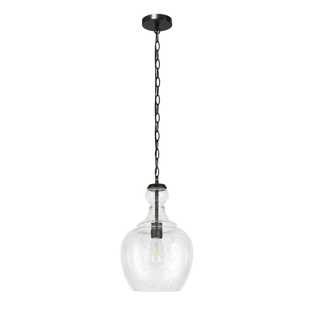 Verona 11" Wide Pendant with Glass Shade in Blackened Bronze/Seeded. Picture 1