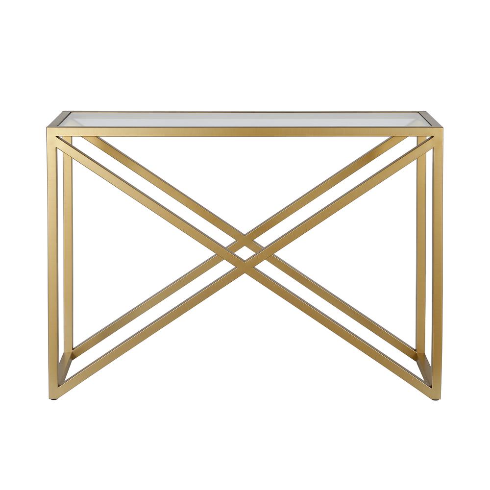 Calix 42'' Wide Rectangular Console Table in Brass. Picture 3