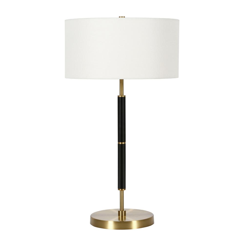 Simone 25" Tall 2-Light Table Lamp with Fabric Shade in Black/Brass/White. Picture 1