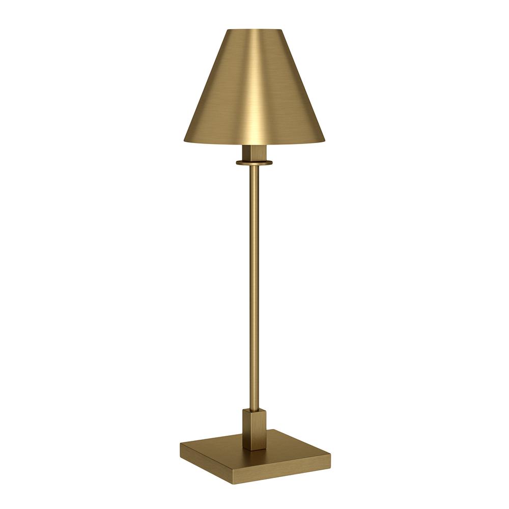 Clement 28" Tall Table Lamp with Metal Shade in Brass/Brass. Picture 1