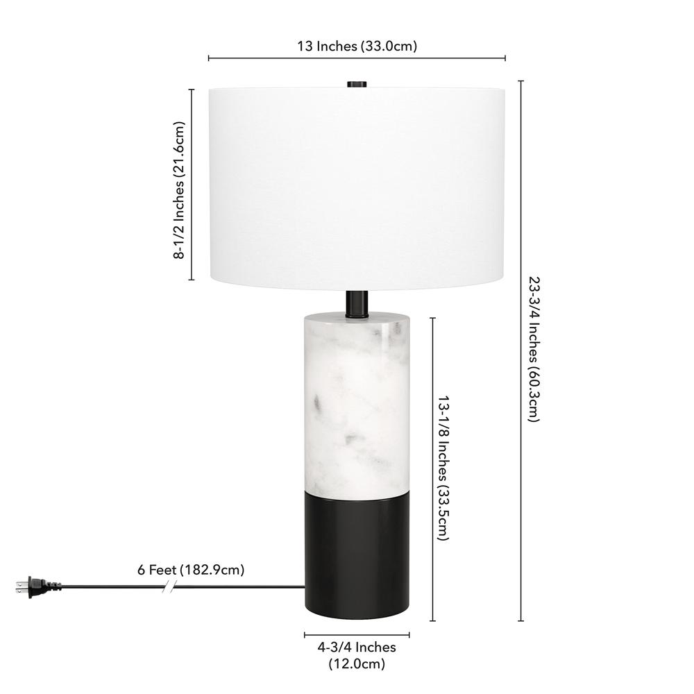 Liana 24" Tall Table Lamp with Fabric Shade in Marble/Black/White. Picture 5