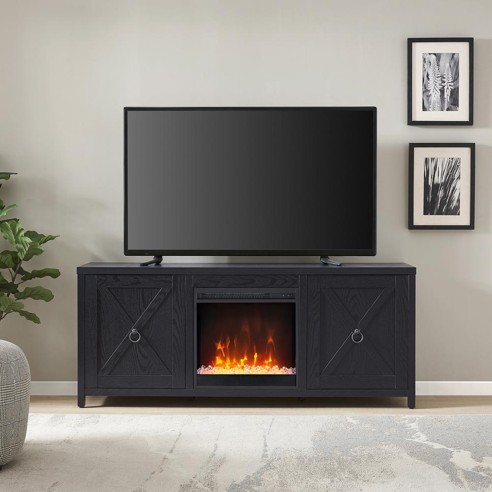 Granger Rectangular TV Stand with Crystal Fireplace for TV's up to 65" in Black. Picture 4