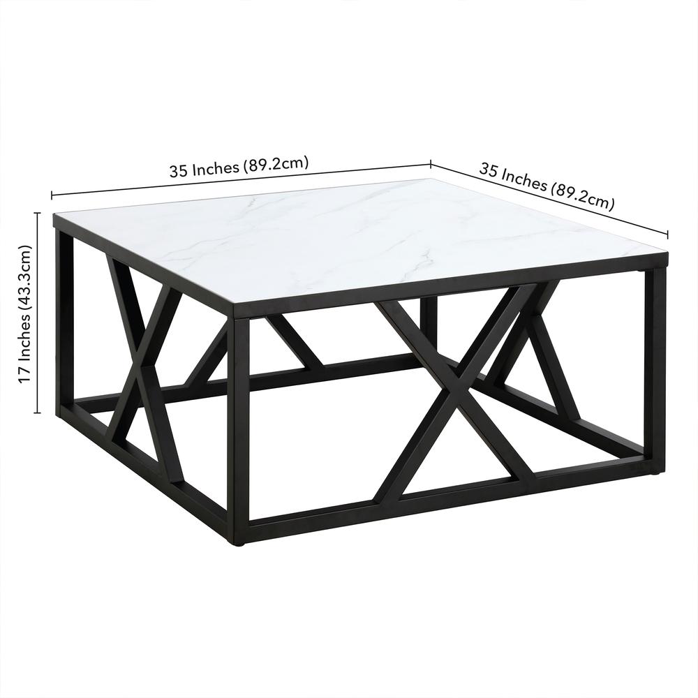 Jedrek 35'' Wide Square Coffee Table with Faux Marble Top in Blackened Bronze. Picture 5