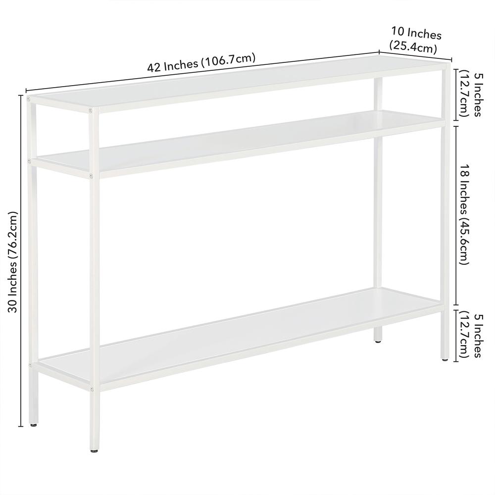 Ricardo 42'' Wide Rectangular Console Table with Metal Shelves in Matte White. Picture 5