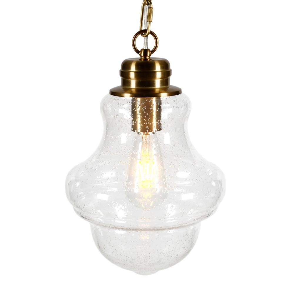 Annie 9.13" Wide Pendant with Glass Shade in Brass/Seeded. Picture 3