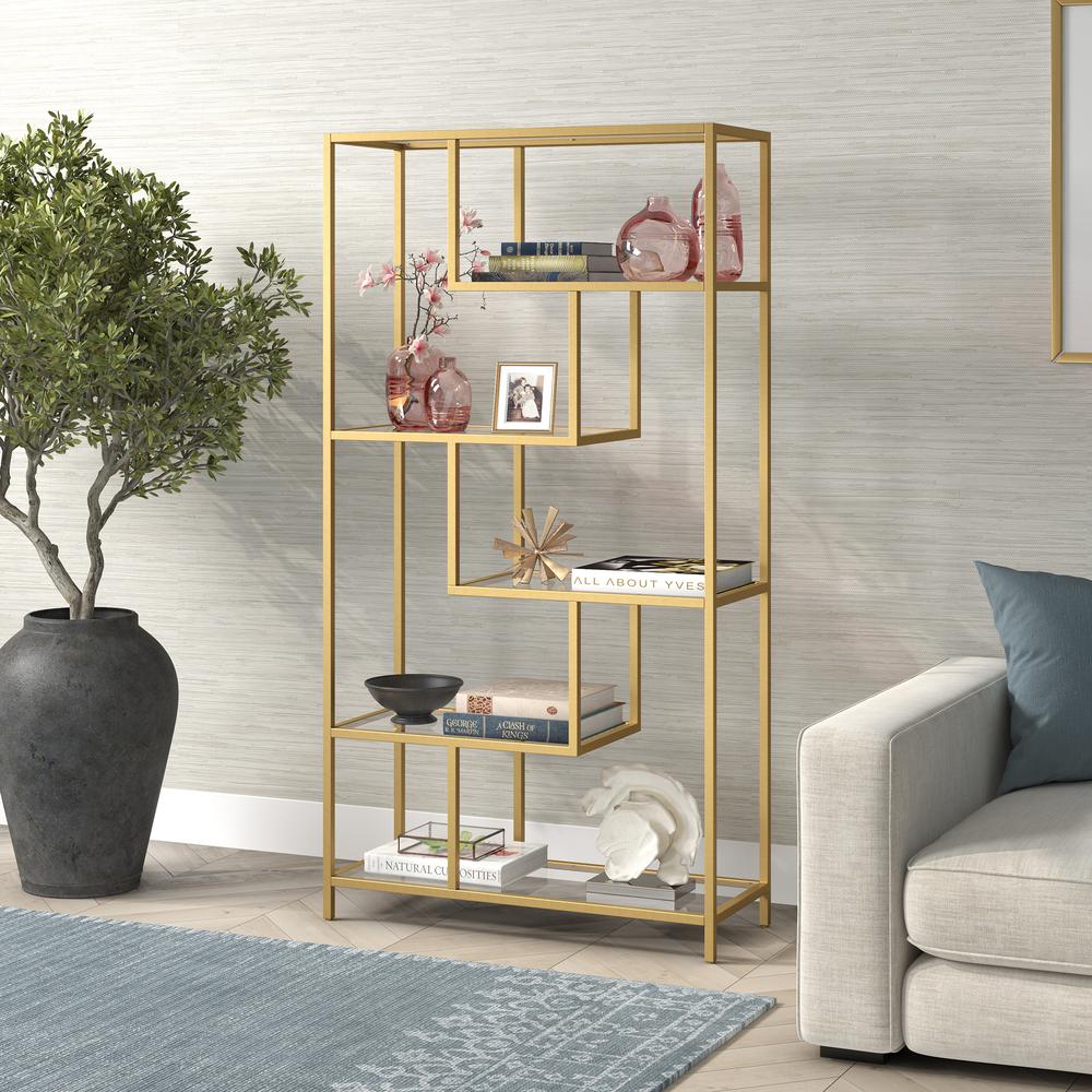 Isla 68'' Tall Rectangular Bookcase in Gold. Picture 2