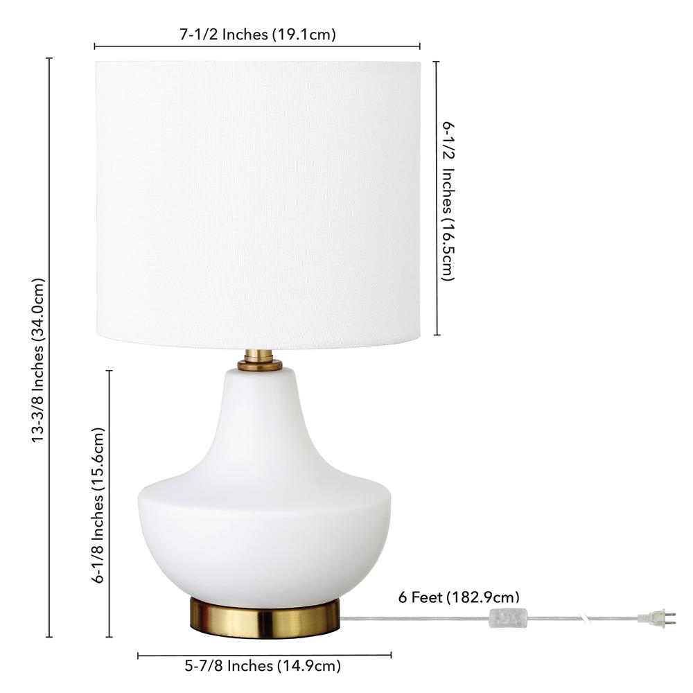 Calvin 13.5" Tall Mini Lamp with Fabric Shade in Matte White/White. Picture 5