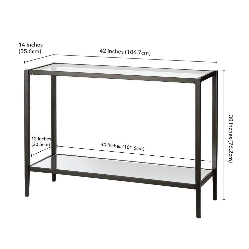 Hera 42'' Wide Rectangular Console Table with Glass Shelf in Blackened Bronze. Picture 5