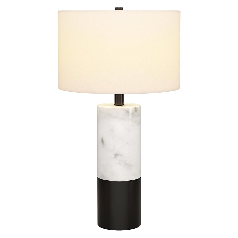 Liana 24" Tall Table Lamp with Fabric Shade in Marble/Black/White. Picture 3