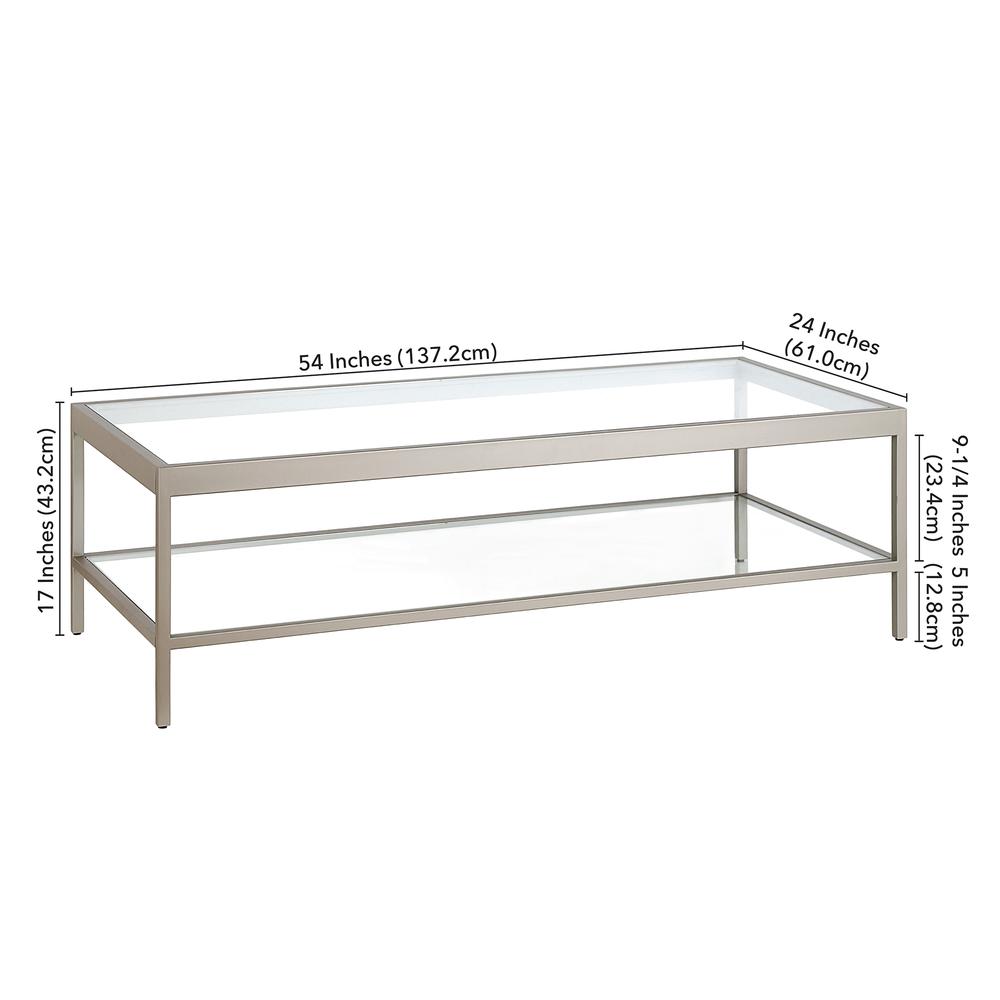 Alexis 54'' Wide Rectangular Coffee Table in Satin Nickel. Picture 5