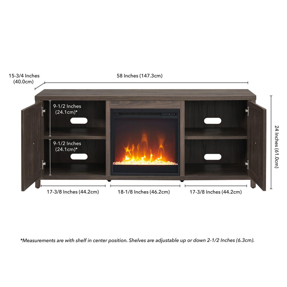 Granger Rectangular TV Stand with Crystal Fireplace for TV's up to 65" in Alder Brown. Picture 5