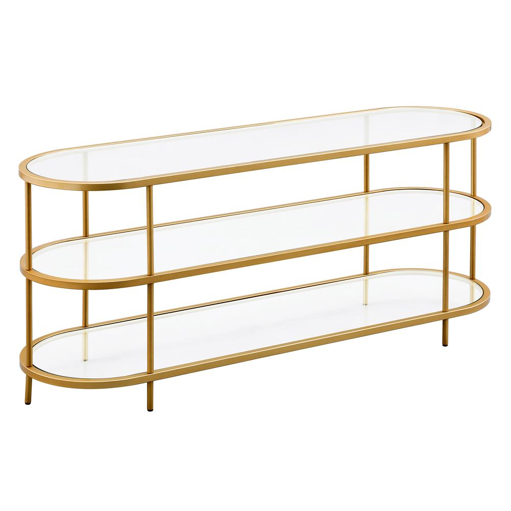 Leif Oval TV Stand for TV's up to 60" in Brass. Picture 1