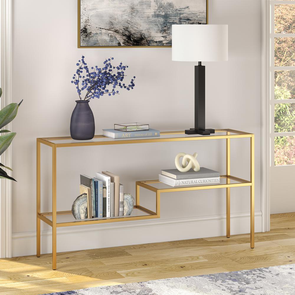 Lovett 55'' Wide Rectangular Console Table in Brass. Picture 2