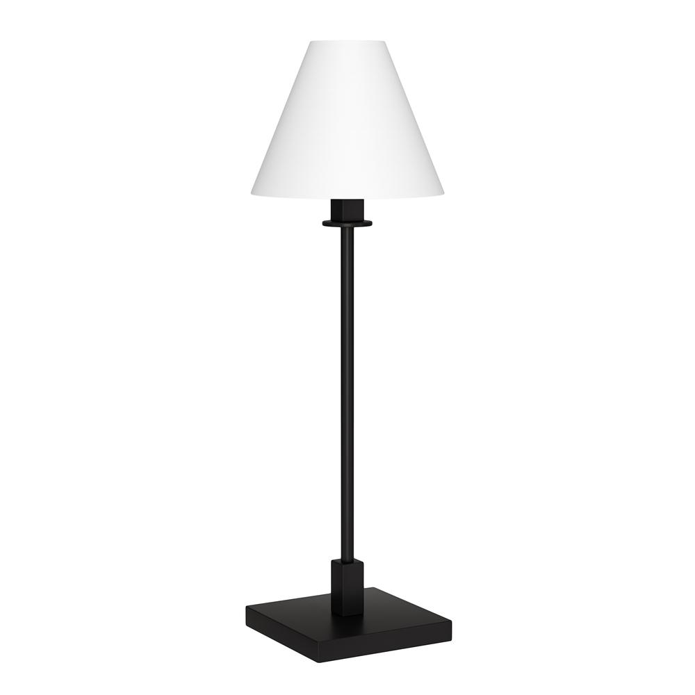 Clement 28" Tall Table Lamp with Fabric Shade in Blackened Bronze/White. Picture 1