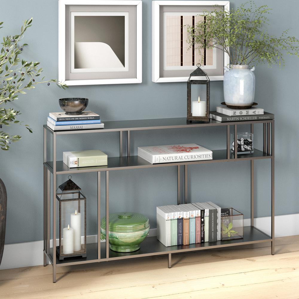 Cortland 48'' Wide Rectangular Console Table with Metal Shelves in Gunmetal Gray. Picture 2