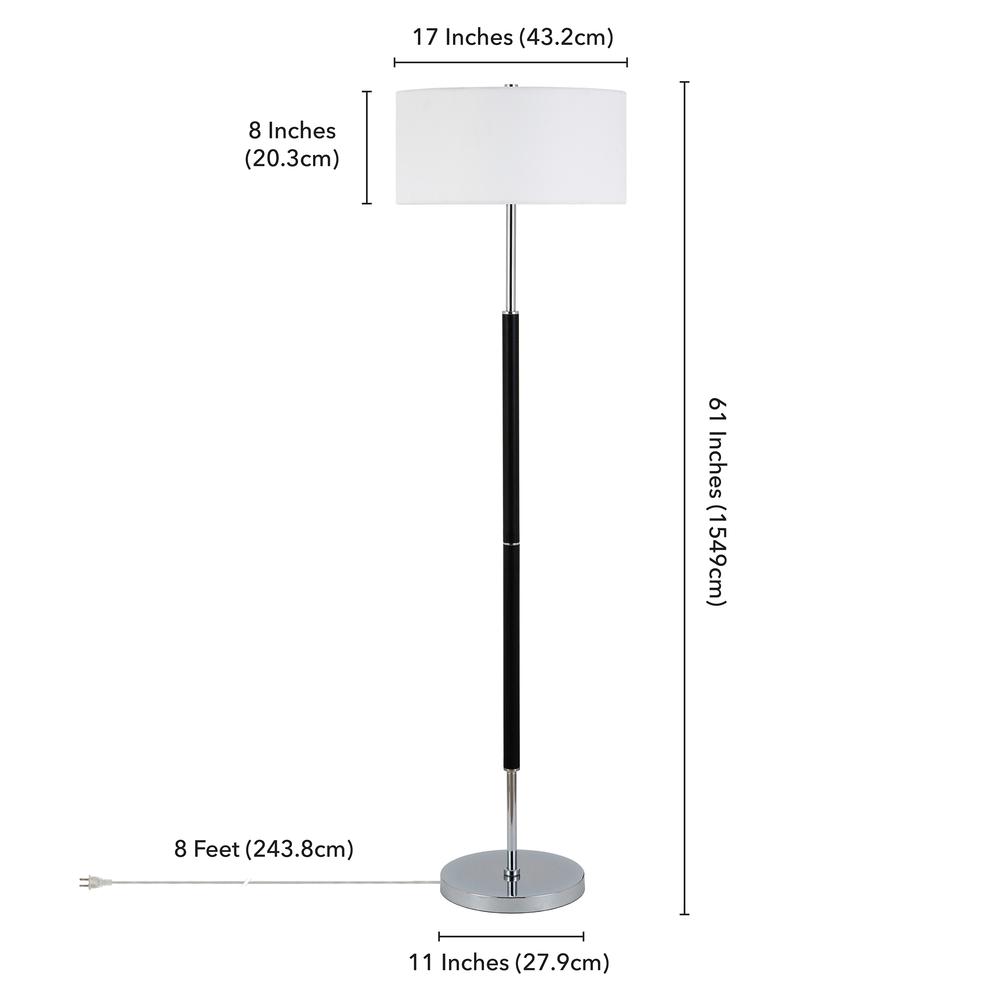 Simone 2-Light Floor Lamp with Fabric Shade in Matte Black/Polished Nickel/White. Picture 4