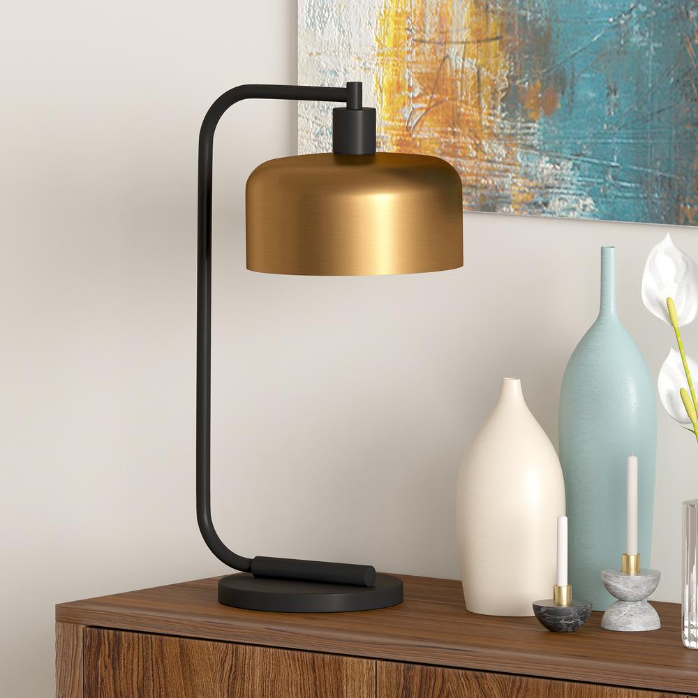 Cadmus 20.5" Tall Table Lamp with Metal Shade in Blackened Bronze/Brass/Brass. Picture 2