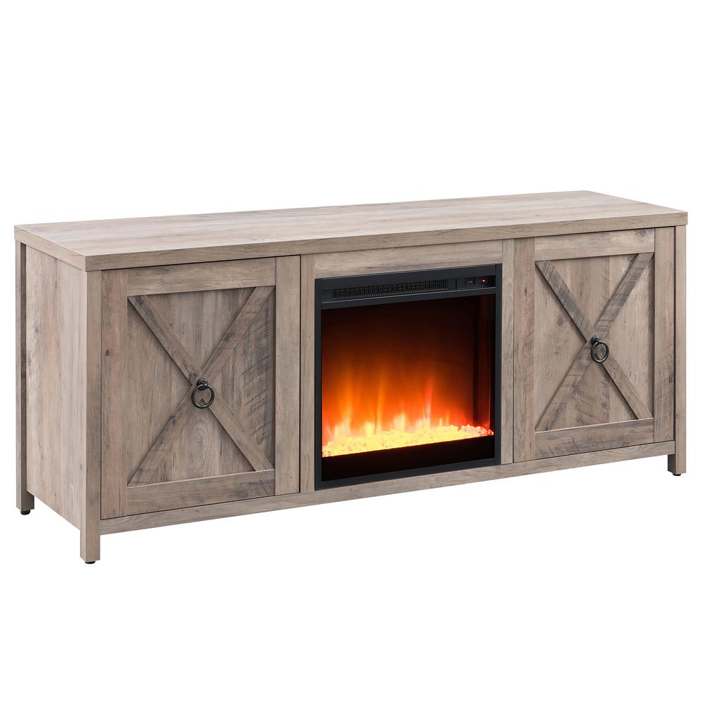 Granger Rectangular TV Stand with Crystal Fireplace for TV's up to 65" in Gray Oak. Picture 1