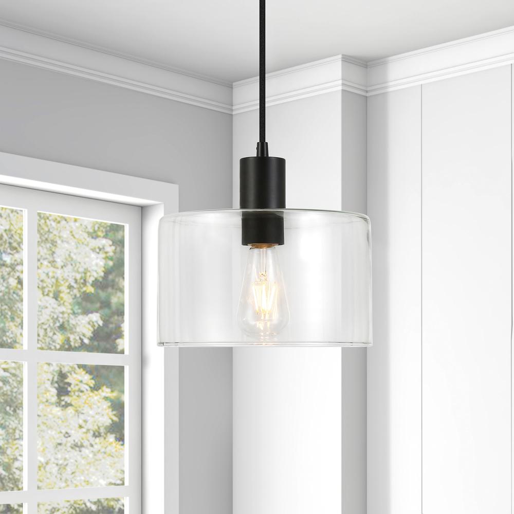 Henri 10" Wide Pendant with Glass Shade in Blackened Bronze/Clear. Picture 2