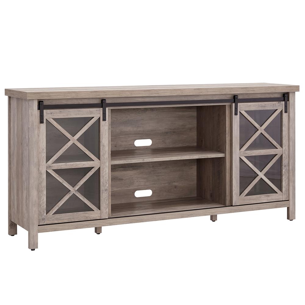 Clementine Rectangular TV Stand for TV's up to 80" in Gray Oak. Picture 1