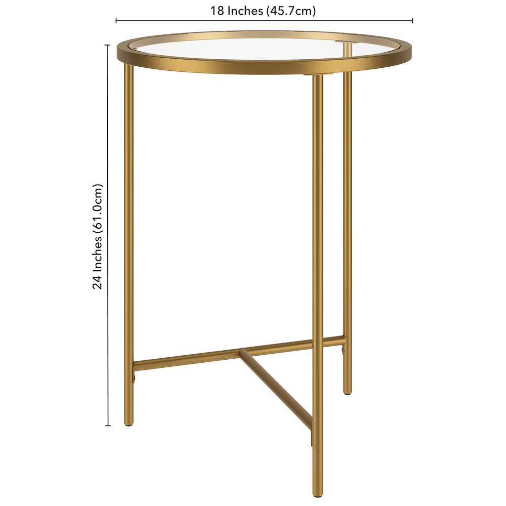 Berenson 18" Wide Round Side Table with Glass Top in Gold. Picture 4