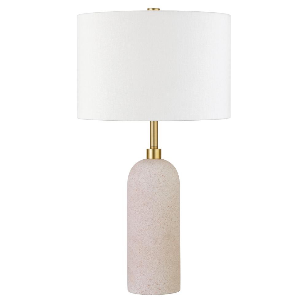 Ramona 22" Tall Ceramic Table Lamp with Fabric Shade in Warm Sanded Ceramic/White. Picture 1