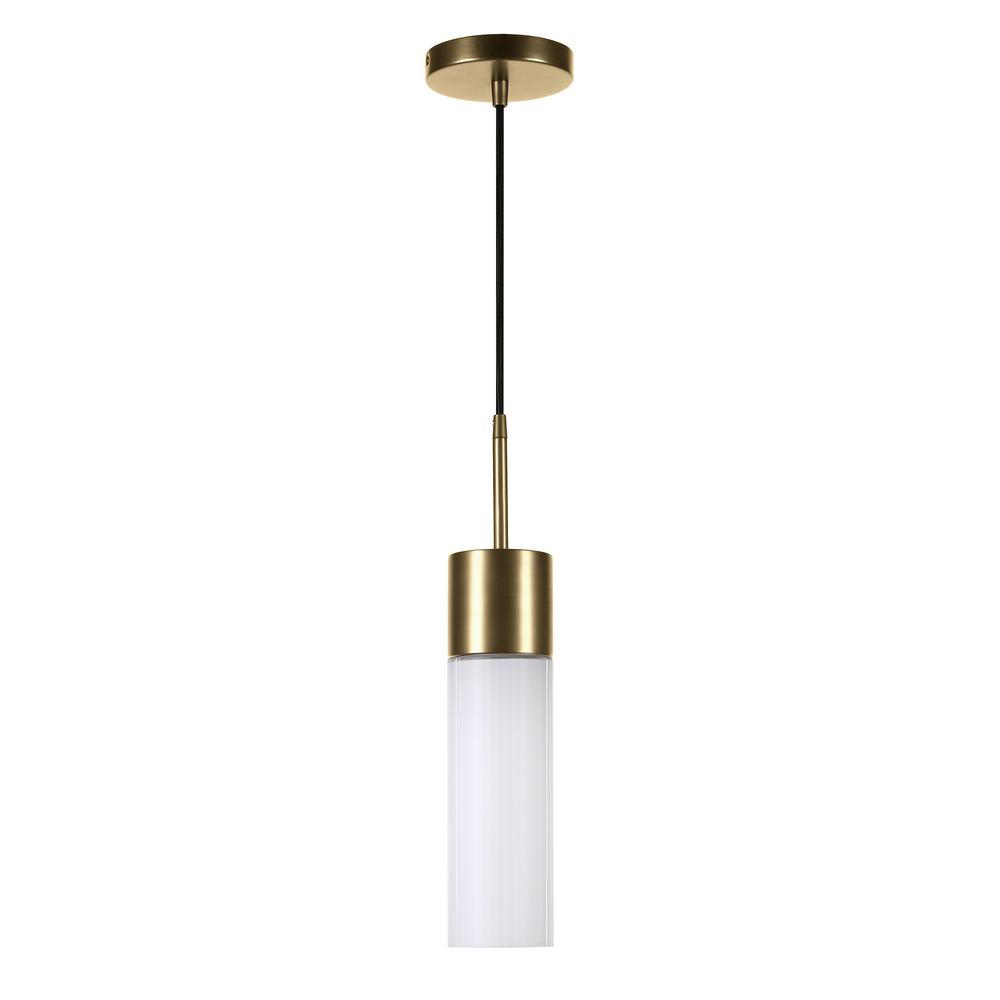 Lance 3.5" Wide Pendant with Glass Shade in Brass/White Milk. Picture 1