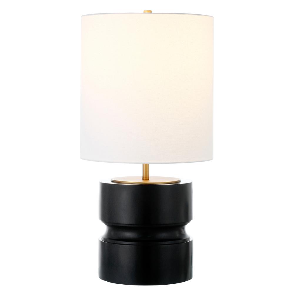 Pax 27" Tall Table Lamp with Fabric Shade in Matte Black/Brass. Picture 3