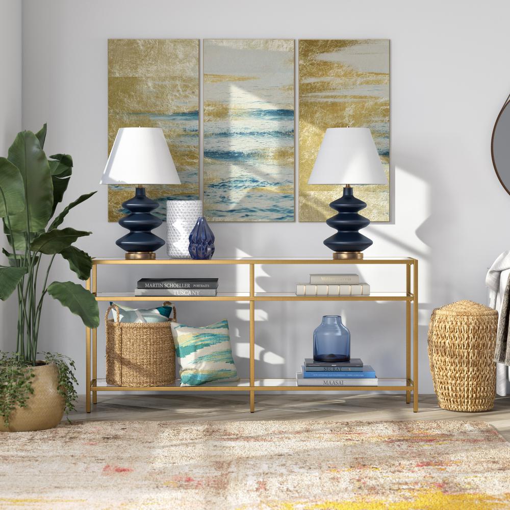 Sivil 64'' Wide Rectangular Console Table in Brass. Picture 4