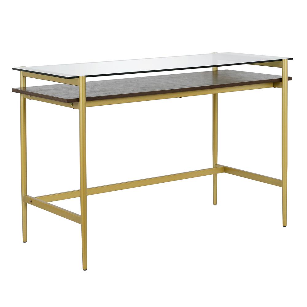 Eaton Rectangular 46'' Wide Desk with MDF Shelf in Brass/Walnut. Picture 1