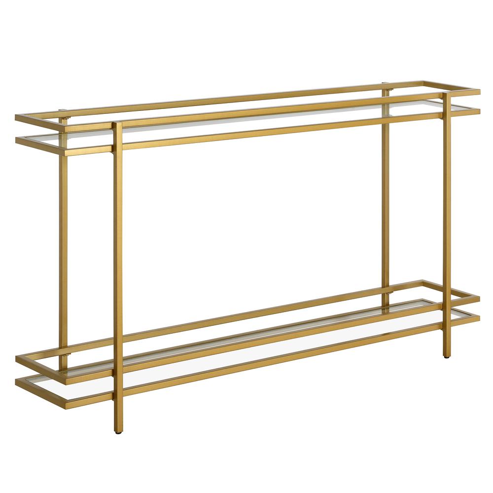 Robillard 25'' Wide Rectangular Console Table in Brass. Picture 1