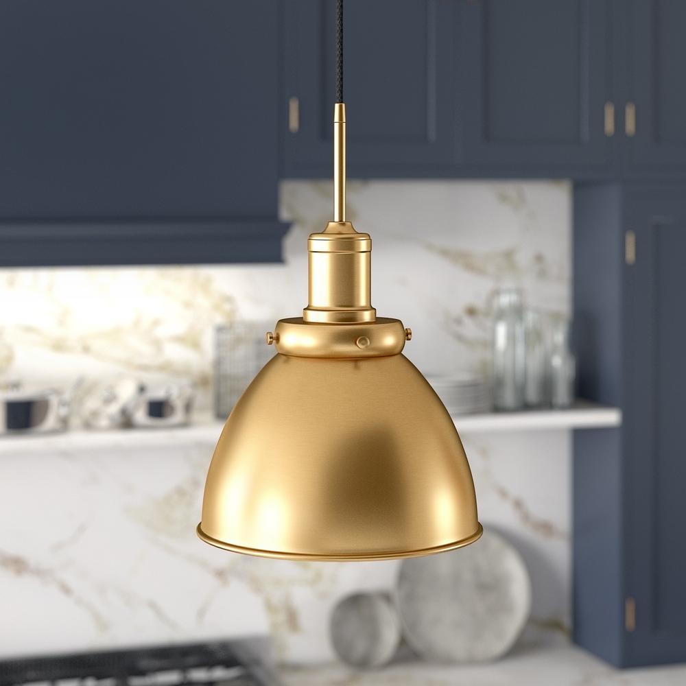Madison 12" Wide Pendant with Metal Shade in Brass/Brass. Picture 2