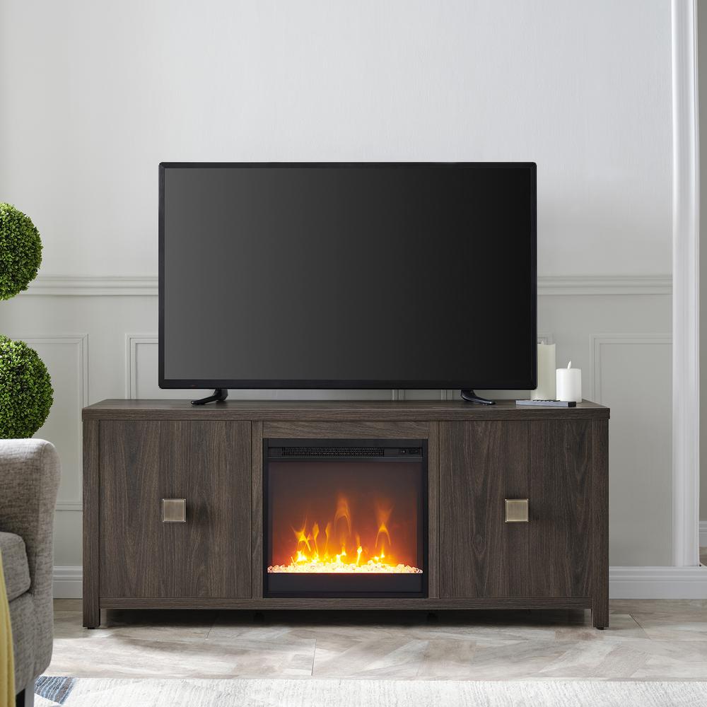 Juniper Rectangular TV Stand with Crystal Fireplace for TV's up to 65" in Alder Brown. Picture 4