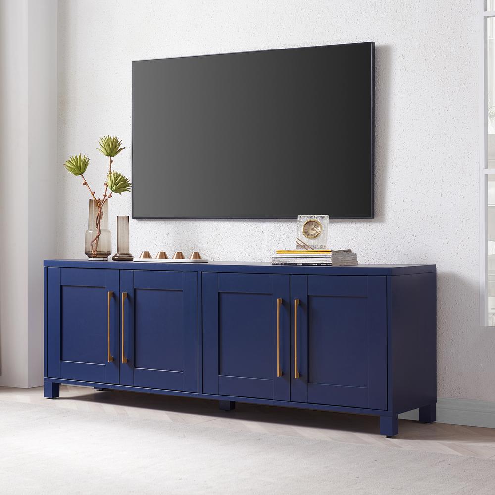 Chabot Rectangular TV Stand for TV's up to 75" in Dark Blue. Picture 4