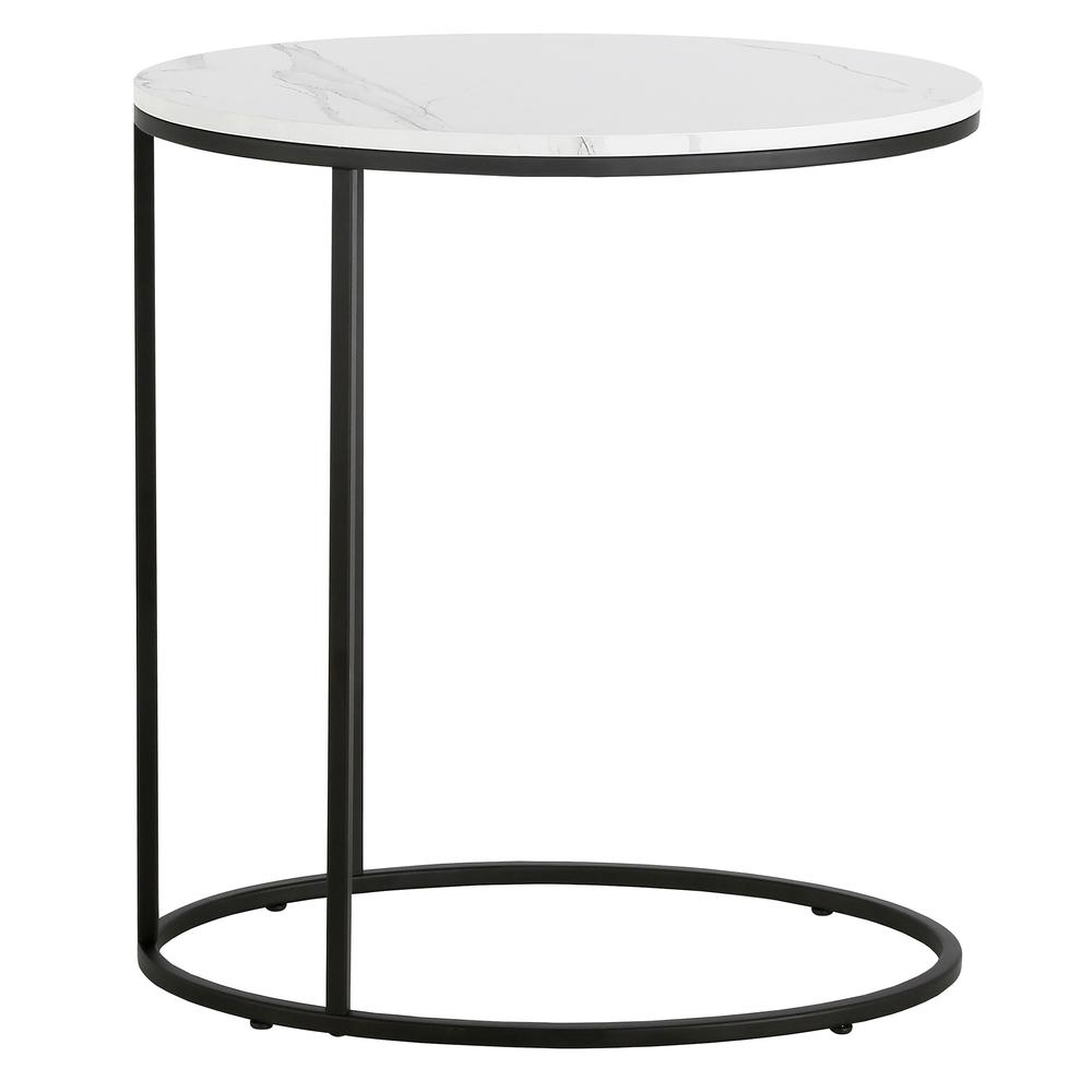 Enzo 20'' Wide Oval Side Table with Faux Marble Top in Blackened Bronze. Picture 4