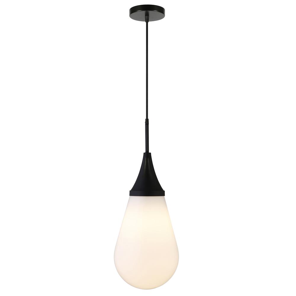 Ambrose 8.63" Wide Pendant with Glass Shade in Blackened Bronze/Milk White. Picture 3