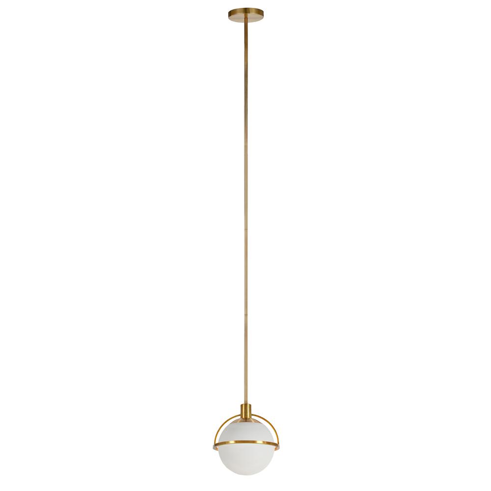 Cieonna 9.25" Wide Pendant with Glass Shade in Brass/White Milk. Picture 1