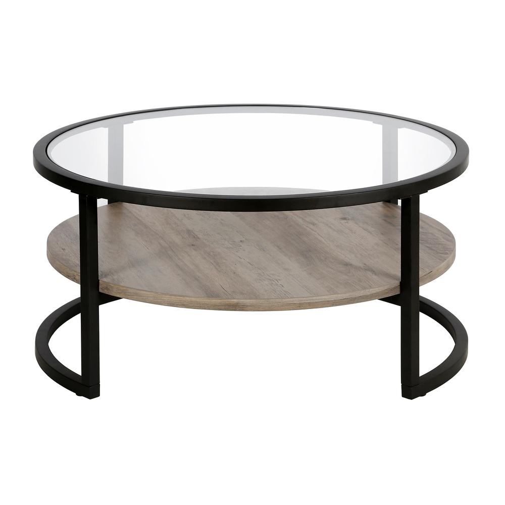 Winston 34.75'' Wide Round Coffee Table in Blackened Bronze/Gray Oak. Picture 4