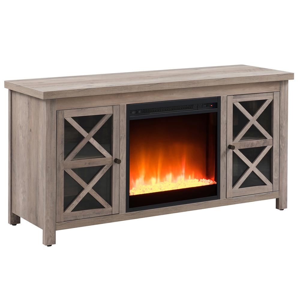 Colton Rectangular TV Stand with Crystal Fireplace for TV's up to 55" in Gray Oak. Picture 1