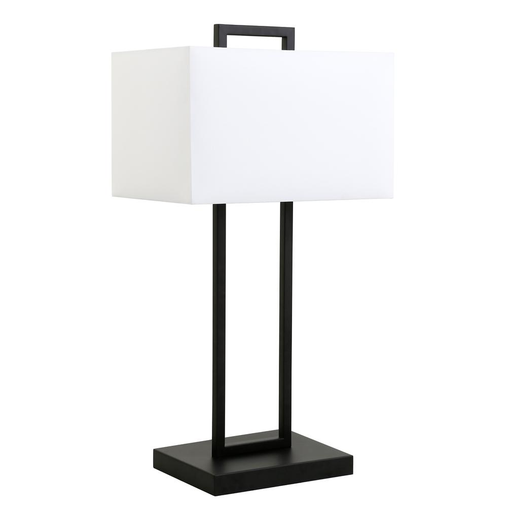 Adair 28" Tall Table Lamp with Fabric Shade in Blackened Bronze/White. Picture 1