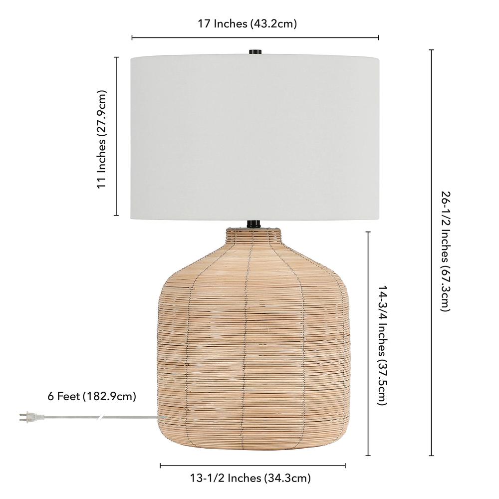 Jolina 26.5" Tall Oversized/Rattan Table Lamp with Fabric Shade in Natural Rattan/Brass /White. Picture 4