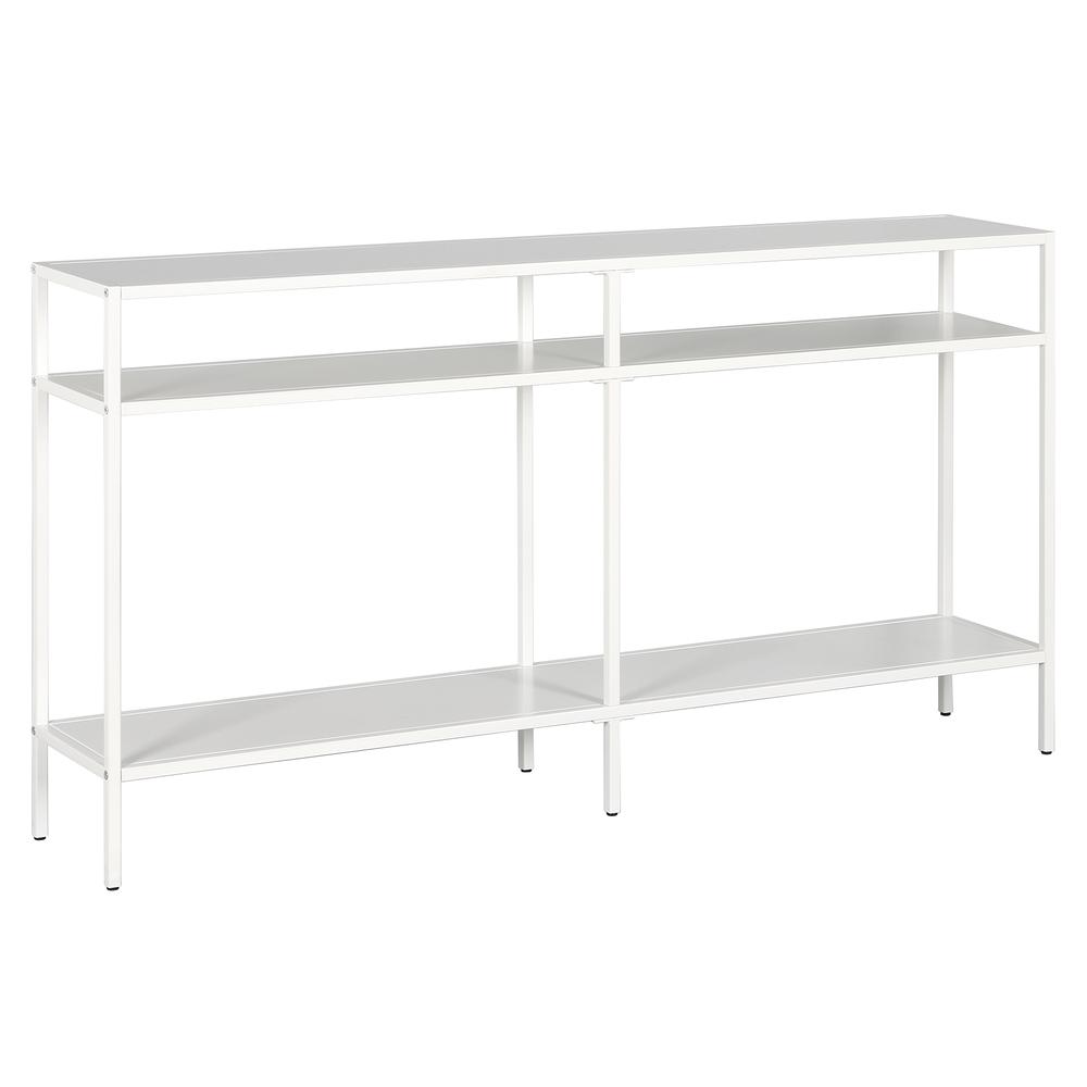Sivil 55'' Wide Rectangular Console Table with Metal Shelves in Matte White. Picture 1