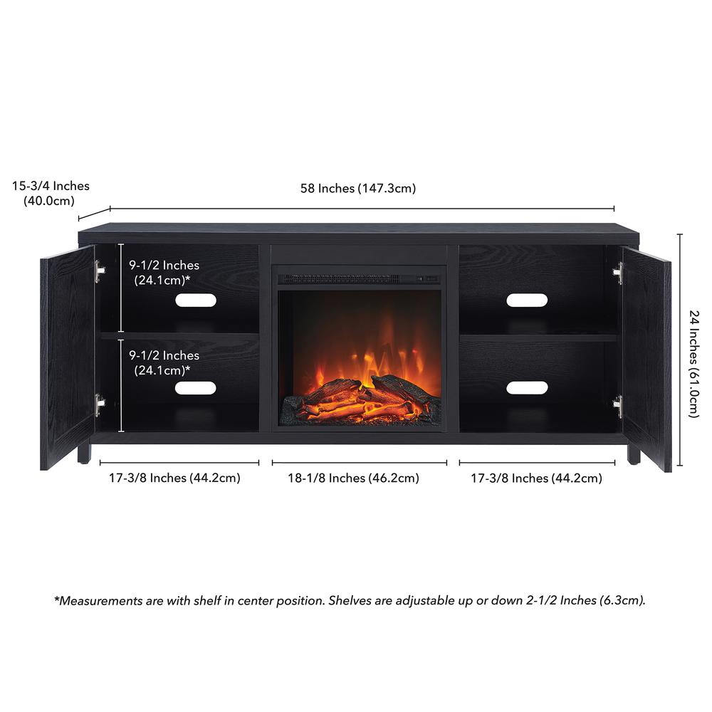 Granger Rectangular TV Stand with Log Fireplace for TV's up to 65" in Black. Picture 5