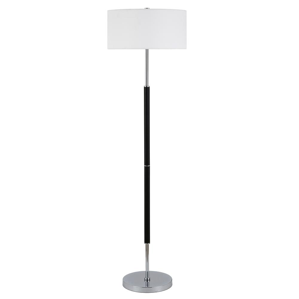 Simone 2-Light Floor Lamp with Fabric Shade in Matte Black/Polished Nickel/White. Picture 1